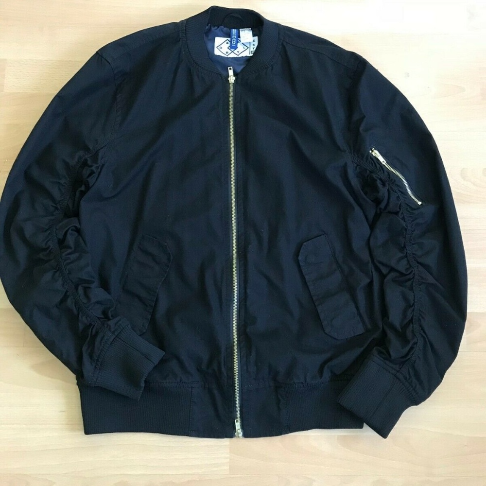 Men Black Streetwear Bomber Jacket Gold Zipper